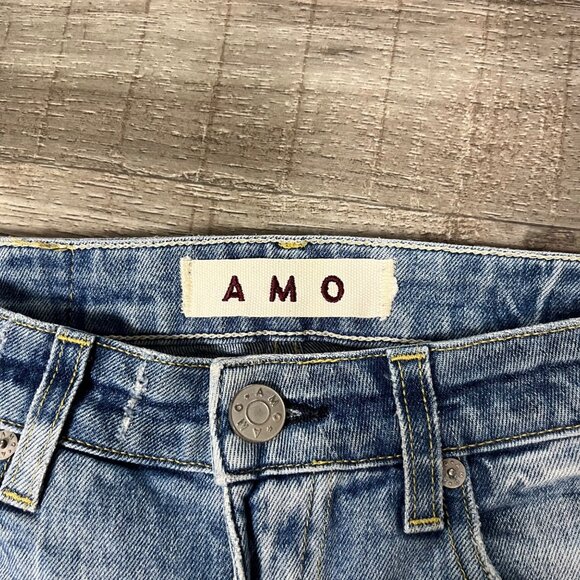 AMO Twist Sweet Cheeks Mid Rise Distressed Skinny Jeans Blue Women’s Size 25 - Picture 9 of 12